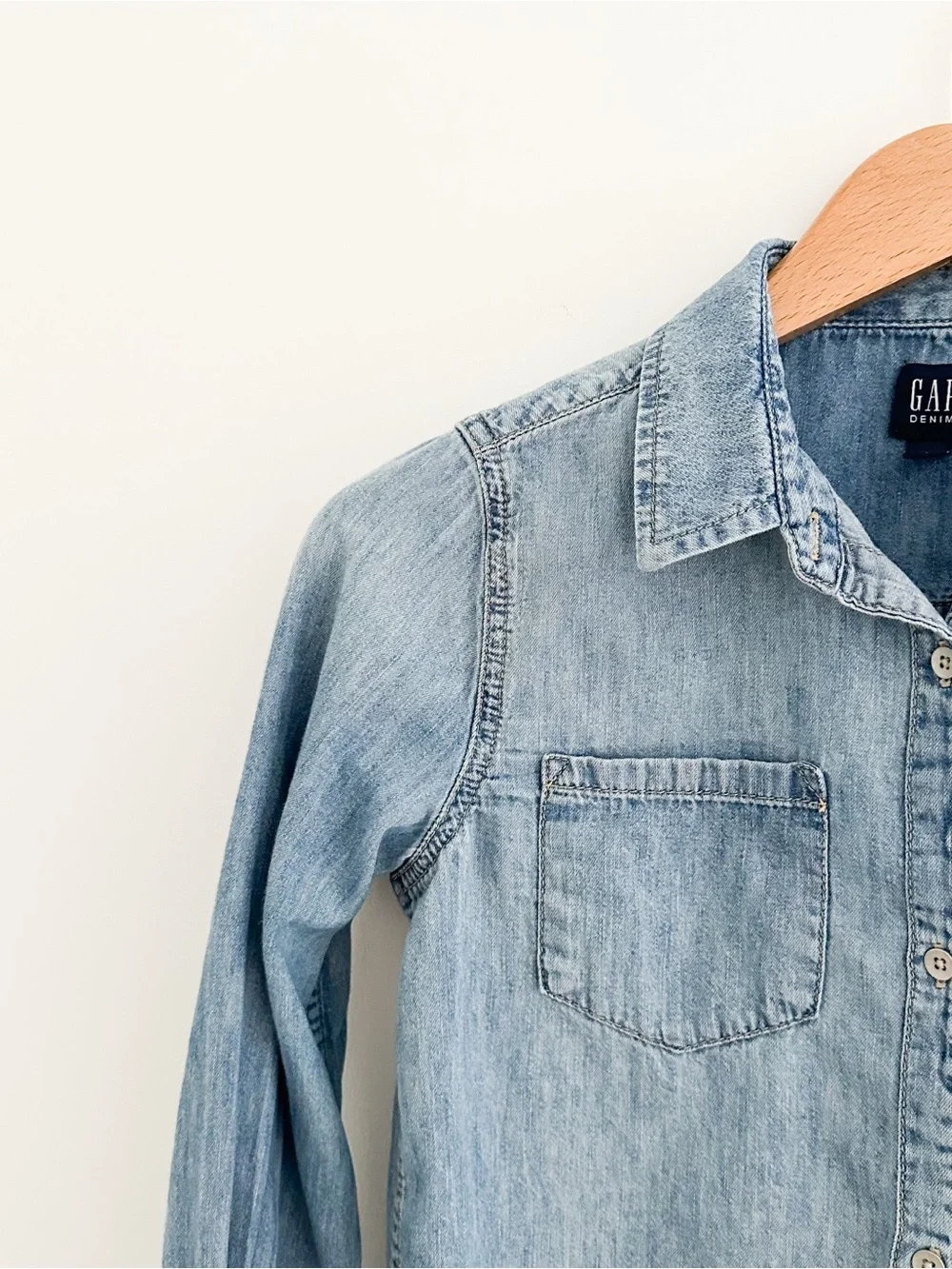 Gap Kids Chambray Denim Button Down Shirt Western Ranch Workwear Utility Size L